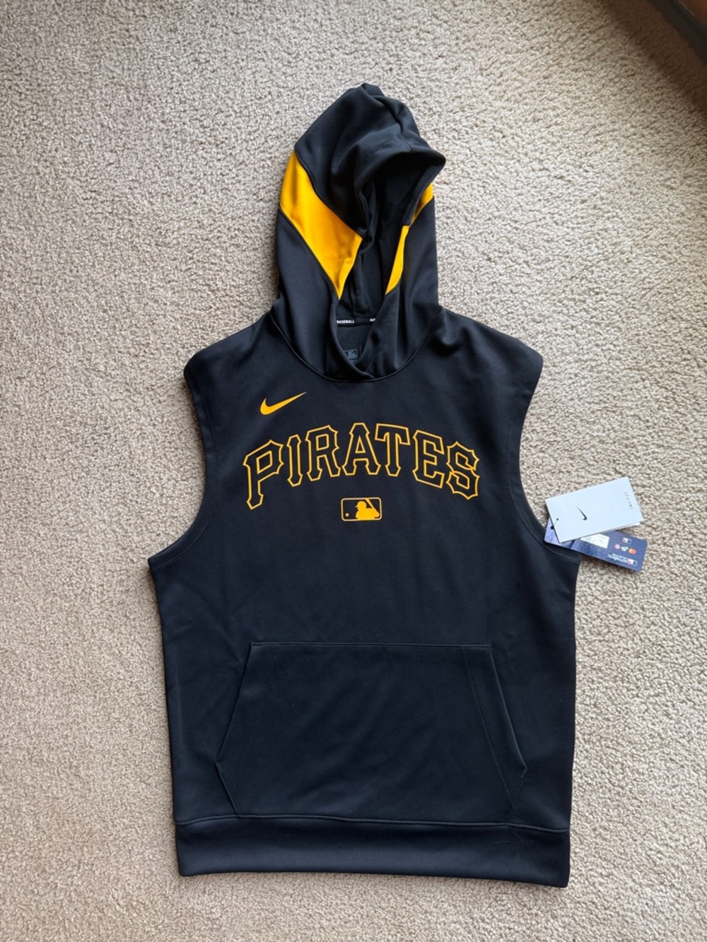 Nike Black and Gold Pirates Sleeveless Pullover Hoodie Size Small